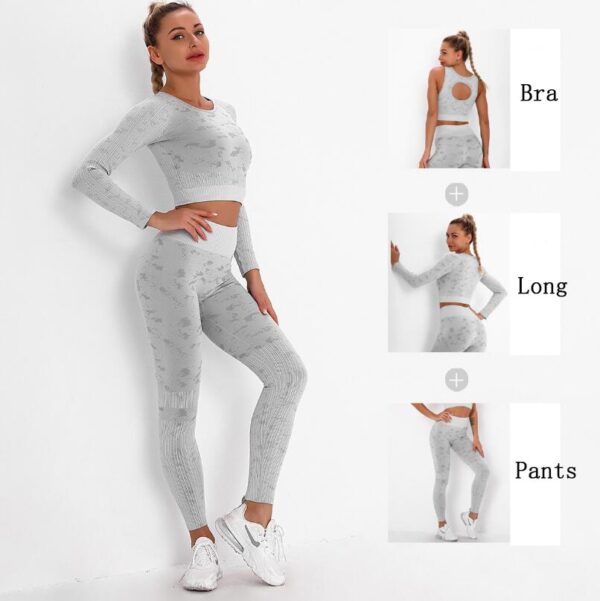 Yoga Sweat Suit 3 Pieces Sportswear Sports Shirts Bra Crop Long Top Leggings Pants Gym Fitness Tracksuit Workout Set - Image 23