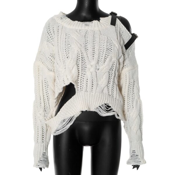 European and American hollow hole design loose sweater long sleeved lazy style top - Image 5