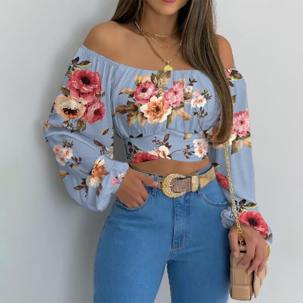 Spring/Summer European and American Women's Wear Women's Off Shoulder Cross Tie Long Sleeve Top - Image 2