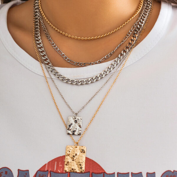 Ins personality niche metal chain layered necklace with sweet and cool snake skin pattern geometric pendant necklace for women - Image 6