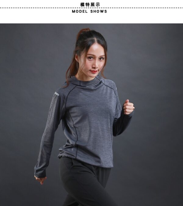 Autumn Thin Women Running T Shirts Gym Fitness Long Sleeves Sweatshirts Quick Dry Training Breathable Hood Sports Yoga Clothing - Image 9