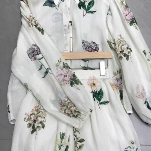Summer fashion two-piece temperament white printed shirt with long sleeves and loose fit - Image 2