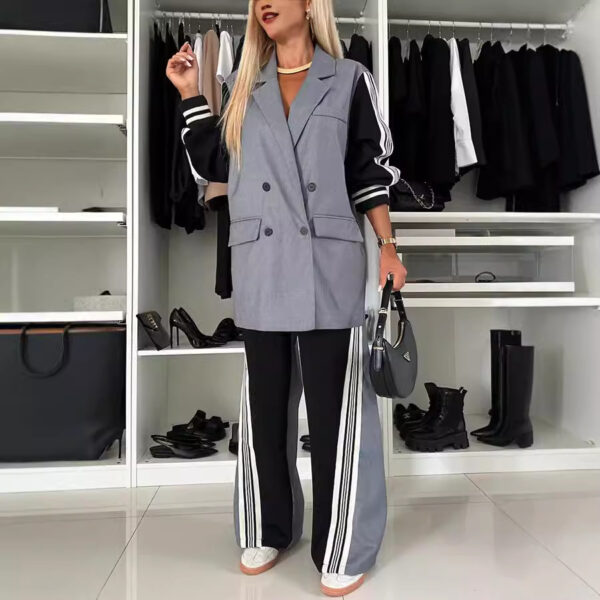 New long sleeved patchwork double breasted suit set loose two-piece set - Image 4