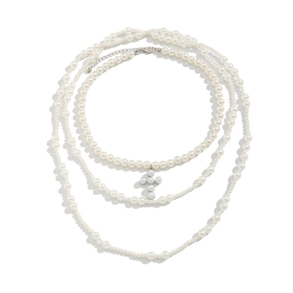 Cold wind imitation pearl tassel multi-layer necklace geometric cross pendant collarbone chain - Image 5