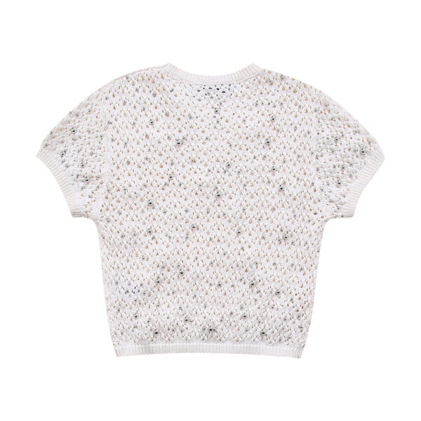 European and American style beaded round neck pullover short sleeved slim knit sweater - Image 5