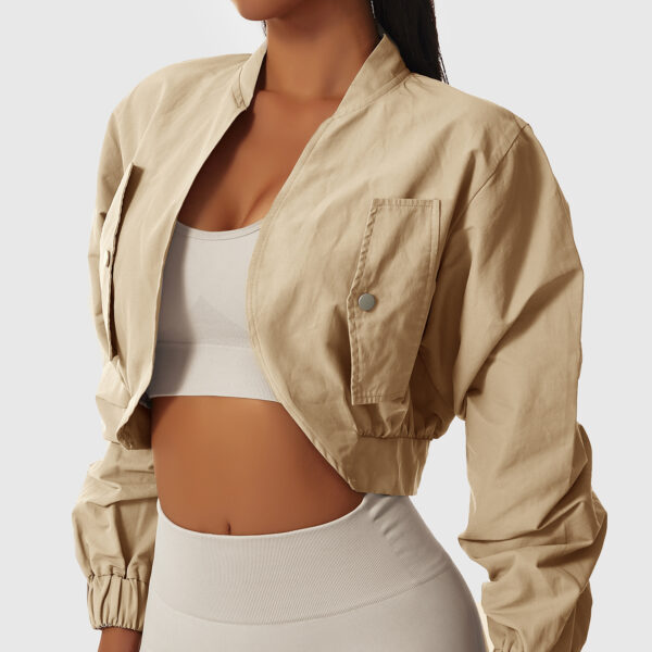 Long Sleeve Quick-Drying Sports Jacket Female Sun Protection Outside Shoulders Fitness Wear Standing Collar Casual Jacket Tight Yoga Tops - Image 3