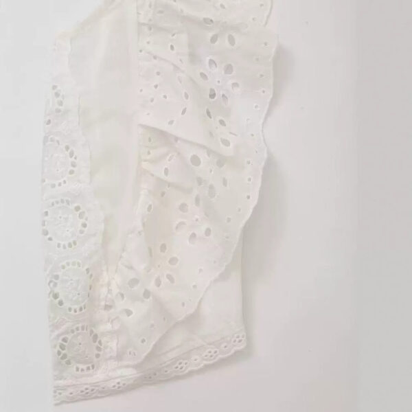 Stylish V-neck cross tie embroidered solid color shirt - Image 4