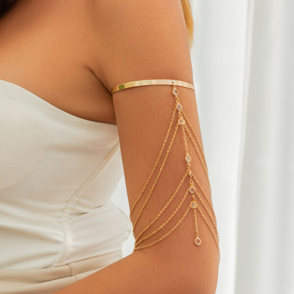 Fashionable and sexy multi-layer tassel bracelet inlaid with white anti pearl arm chain - Image 14