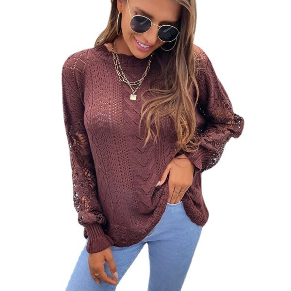 Women's Wear Autumn and Winter Lace Splice Knitwear New Hollow Sweater - Image 7