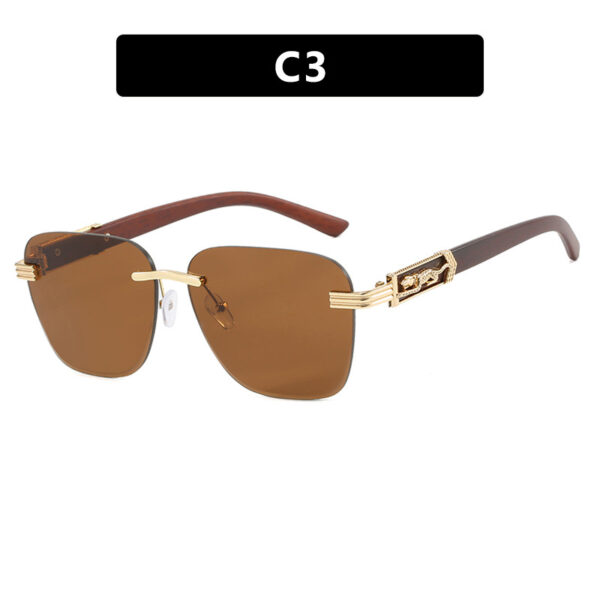 Wooden Leg Leopard Decorative Sunglasses New Retro Sunglasses Frameless Polygonal Leopard Head Sunglasses - Image 8