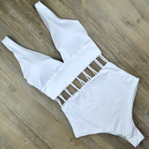 Sexy Deep V One Piece Swimsuit White Monokini Thong Swimwear Women Trikini Hollow Out Swim wear Bathing Suit Mujer Triquini - Image 3