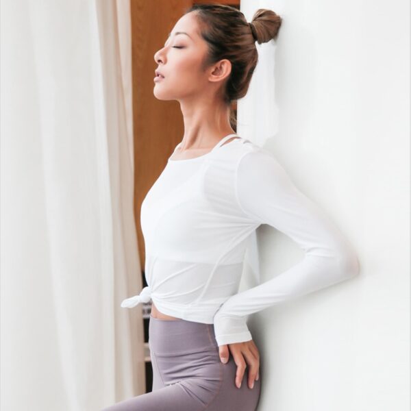 Female Fitness T-shirt Backless Cross Yoga Shirts Breathable Long Sleeve Sports Top Shirt Gym Workout Clothes for Women - Image 2