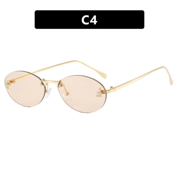 Letter F frameless cut edge sunglasses oval retro small frame women's fashionable metal sunglasses - Image 9