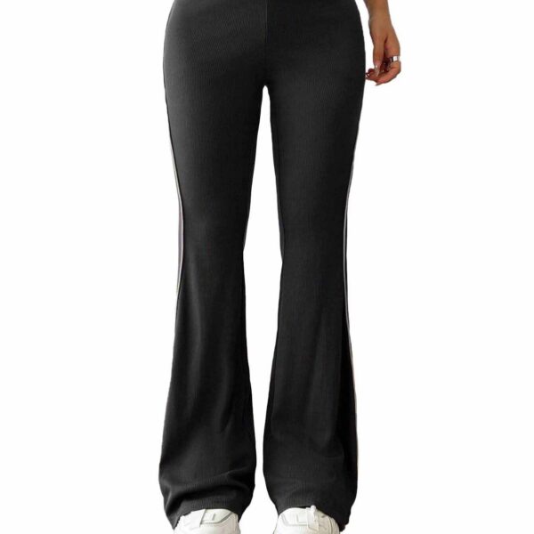 Women's versatile commuting tight casual pants for autumn and winter elastic waist contrasting color wide leg pants - Image 6