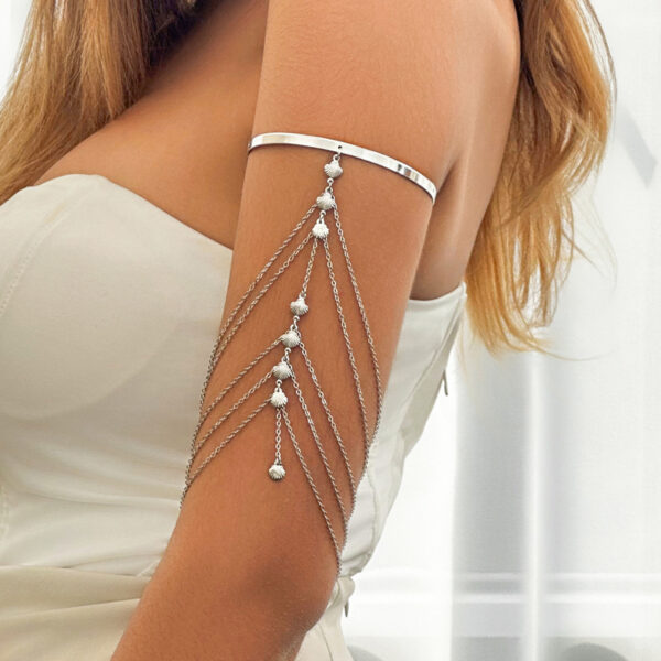 Fashionable and sexy multi-layer tassel bracelet inlaid with white anti pearl arm chain - Image 9