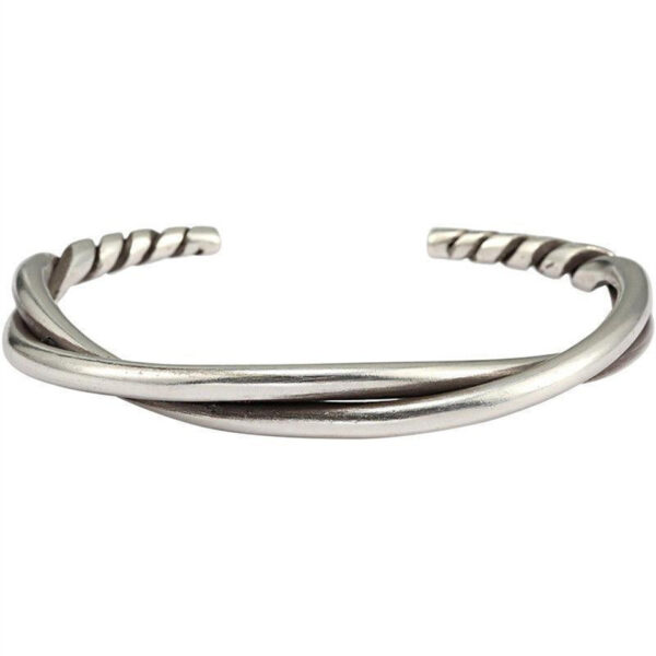 Handmade Twisted Wire Bracelet Men's Trendy Retro Pure Silver Open Bracelet Niche Design Jewelry - Image 4