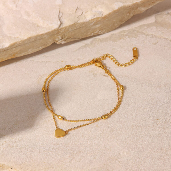 European and American INS style heart-shaped pendant oval bead chain double-layer stainless steel ankle chain - Image 4