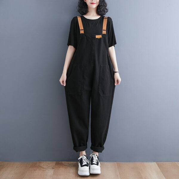 Spring loose large size denim overalls women's fashion simple casual loose suspender denim jumpsuit - Image 4