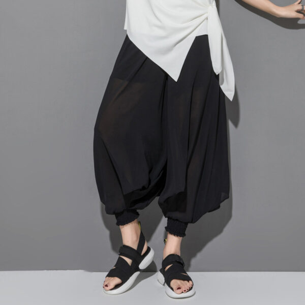 Summer Wear New Women's Dark Black Elastic Waist Bloomers Large Size Chiffon Personality Harem Pants - Image 4