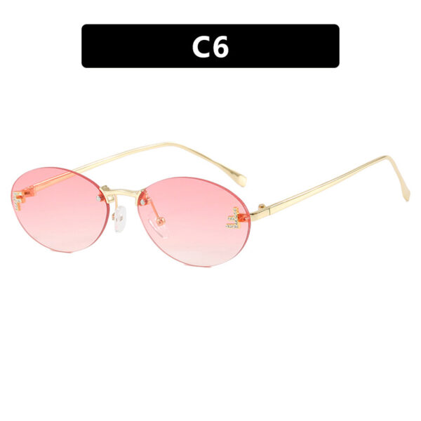 Letter F frameless cut edge sunglasses oval retro small frame women's fashionable metal sunglasses - Image 11