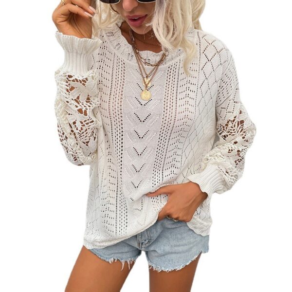 Women's Wear Autumn and Winter Lace Splice Knitwear New Hollow Sweater - Image 6