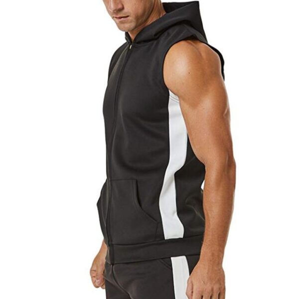 Men Zipper Splicing Sports Hooded Vest bodybuilding golds gym clothing musculation singlet fitness clothing - Image 2