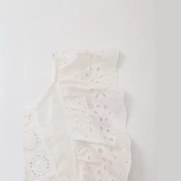 Stylish V-neck cross tie embroidered solid color shirt - Image 3