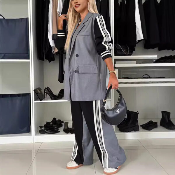 New long sleeved patchwork double breasted suit set loose two-piece set - Image 3