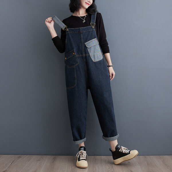 Cowboy overalls cropped pants women's age reducing loose wide leg jumpsuit - Image 2