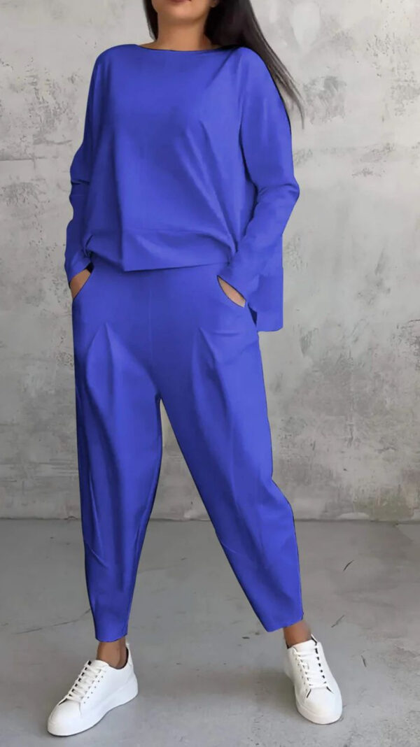 European and American solid color casual small footed round neck long sleeved set - Image 9