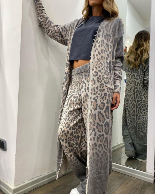 New leopard print long sleeved cardigan jacket, long pants set, two-piece set for women - Image 6