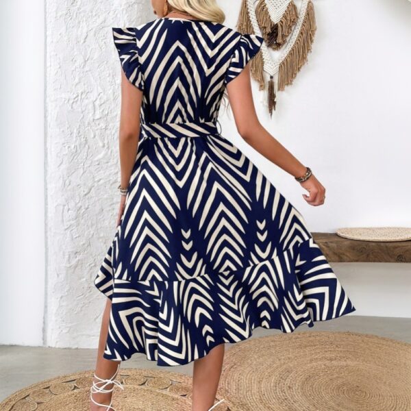 Women's elegant vacation style dress with irregular stripes mid length skirt - Image 3