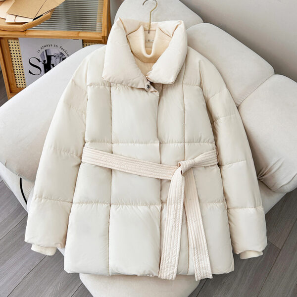 Winter Thick Stand Collar Parkas Women Fashion Tie Waist Short Coats Elegant New Solid Puffer Jackets Female Ladies Streetwear - Image 3