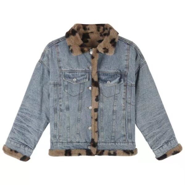 Loose slim cool and handsome leopard print imitation rabbit fur coat for winter - Image 5