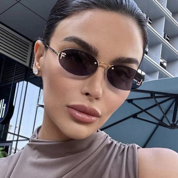 Letter F frameless cut edge sunglasses oval retro small frame women's fashionable metal sunglasses - Image 2