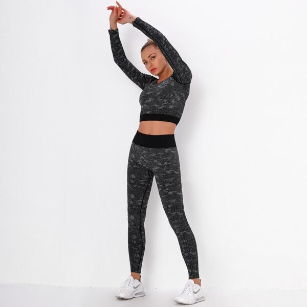 Yoga Sweat Suit 3 Pieces Sportswear Sports Shirts Bra Crop Long Top Leggings Pants Gym Fitness Tracksuit Workout Set - Image 5