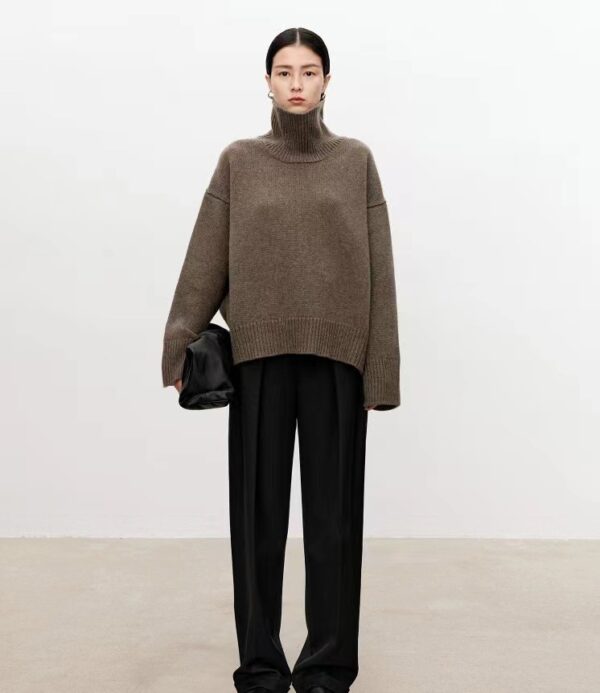 High neck cashmere sweater for women loose and thick with Woolen sweater with a knitted base - Image 11