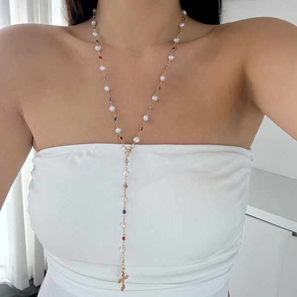 Fashionable tassel Y-shaped chain necklace for women, simple and multi-layered oil dripping bead collarbone chain - Image 8