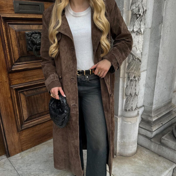 Flip collar large Lace up waist extended coat jacket Trendy Long Sleeve Women Women Jackets Coat - Image 2