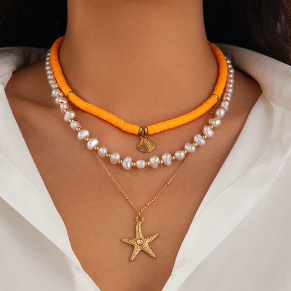 Beach style ocean shell bead necklace Baroque imitation pearl starfish collarbone chain