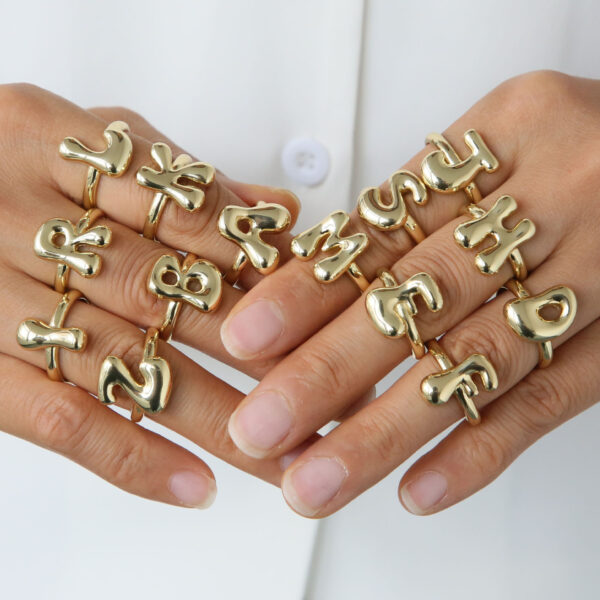 Golden smooth bubble balloon bubble cute chubby 26 letter ring