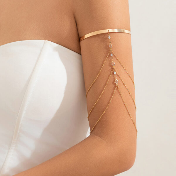 Fashionable and sexy multi-layer tassel bracelet inlaid with white anti pearl arm chain - Image 6