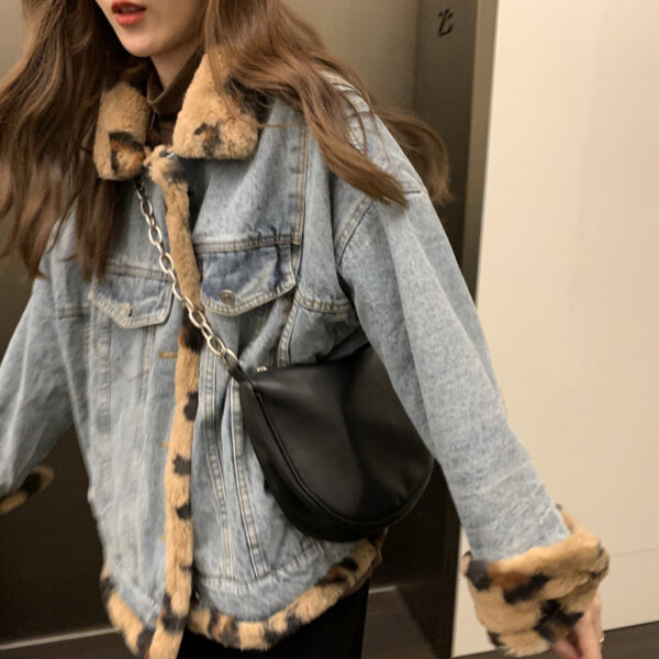Loose slim cool and handsome leopard print imitation rabbit fur coat for winter