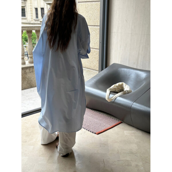 New Korean commuter oversized silhouette blue shirt casual slimming mid length top for women - Image 3