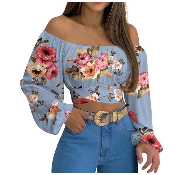 Spring/Summer European and American Women's Wear Women's Off Shoulder Cross Tie Long Sleeve Top - Image 9