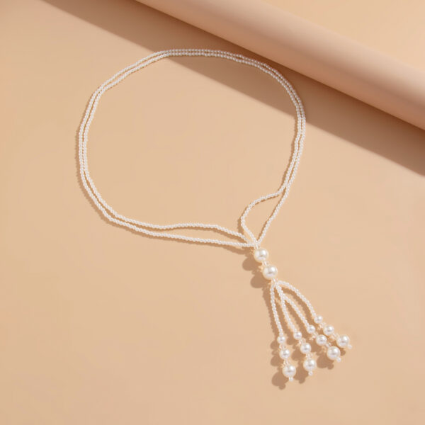 Stylish temperament, pearl tassel necklace, simple and long, beaded crystal collarbone chain style - Image 4