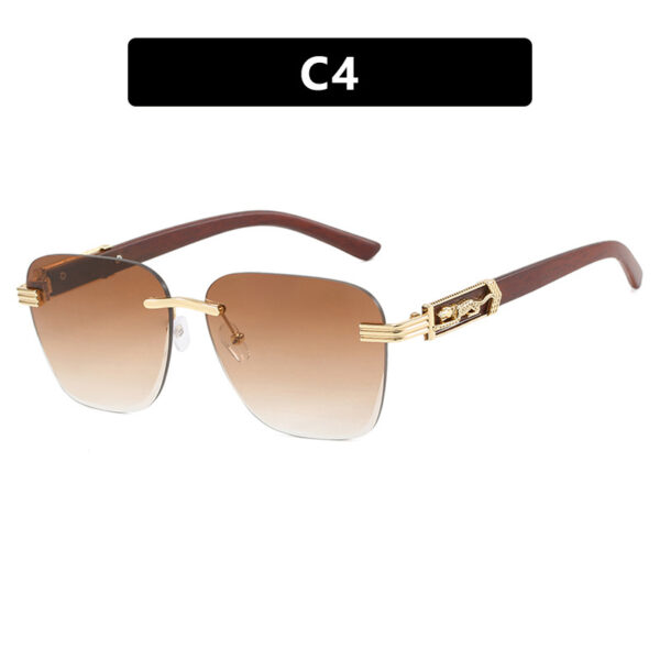 Wooden Leg Leopard Decorative Sunglasses New Retro Sunglasses Frameless Polygonal Leopard Head Sunglasses - Image 9