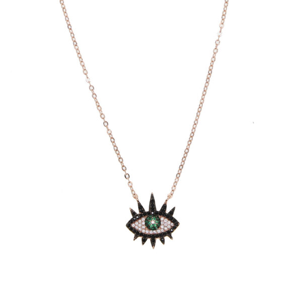 Green, black, white zircon inlaid eye pendant, rose gold chain, exquisite necklace accessory