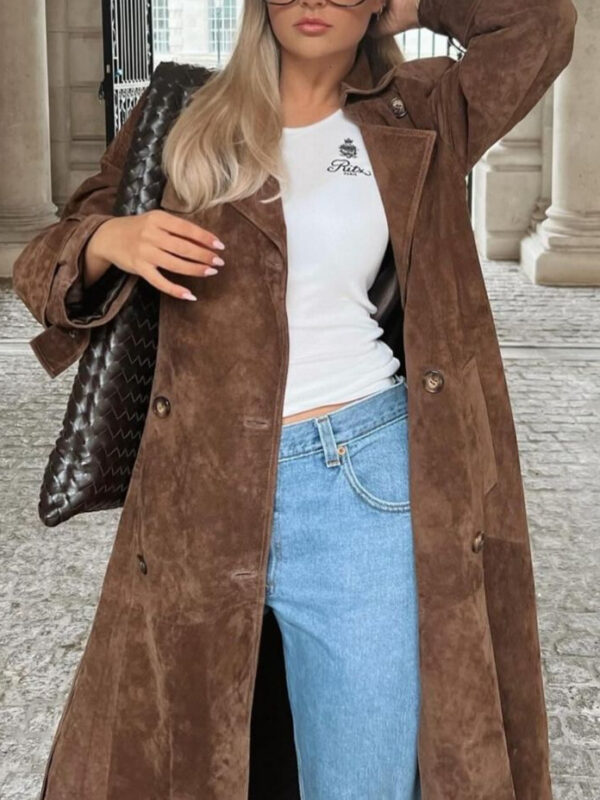 Flip collar large Lace up waist extended coat jacket Trendy Long Sleeve Women Women Jackets Coat - Image 6