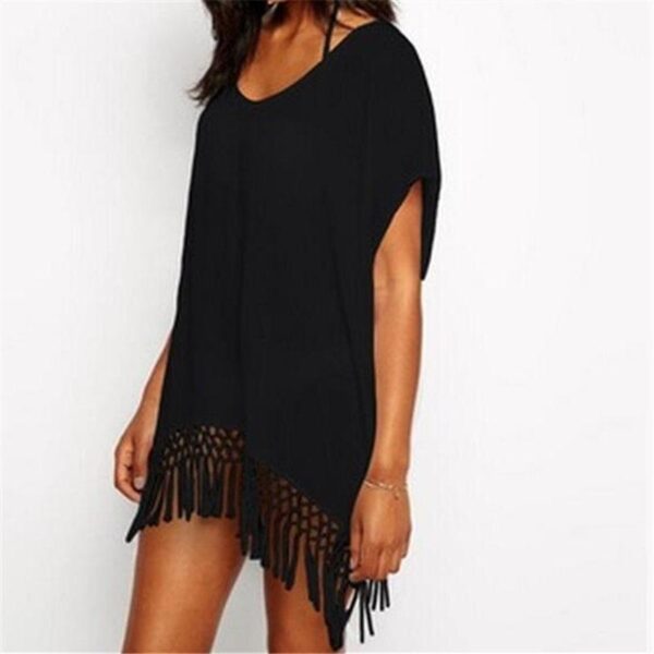 Beach Cover Up White Chiffon Tassel Swimwear Ladies Walk On The Beach Sexy Beach Cover Up Praia Beach Wear Q10 - Image 3